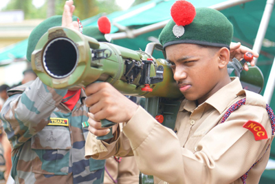 Cadets of 13 Tripura NCC battalion are attending a weapon display organised by 35 Assam Rifles in Shaheed Bhagat Singh Youth Hostel in Agartala on June 30.
