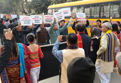 TISF activists held a protest seeking Roman Script for Kokborok on January 19 and tried to blockade the colourful Kokborok Day celebration in Agartala.