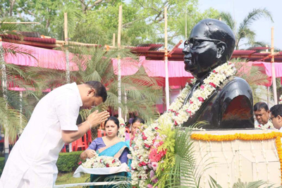 Tripura government celebrates the birth anniversary of Dr B R Ambedkar in front of Ujjayanta Palace in Agartala on April 14.