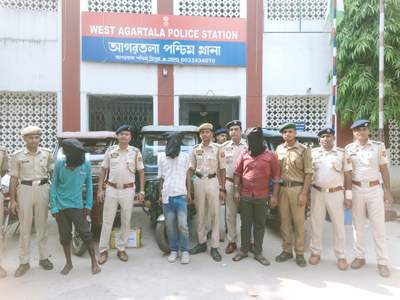 Three thieves were arrested with three stolen e-rickshaws, motorcycles and other stolen articles by the West Agartala police station on April 24.