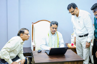Chief Minister Dr Manik Saha takes part in census operations through self-enumeration at CM official residence in Agartala on July 17.