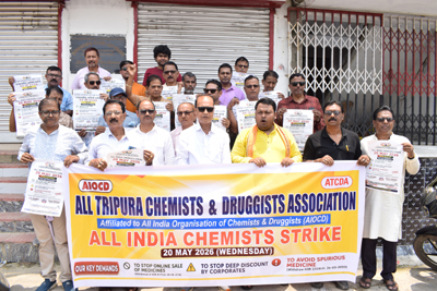 All Tripura Chemist and Druggist Association observed one strike across Tripura  on May 20 in protest against the unregulated functioning of online pharmacies and alleged exploitative pricing policies by large corporate pharmacy chains.