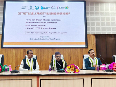 Biswajit Shil, Sabhadhipati of West Tripura Zilla Parishad inaugurated the  Capacity Building Workshop on Solid & Liquid waste management under SBM(G), Fifteenth Finance Commission, Jal Jeevan Mission & Health  at Pragna Bhavan in Agartala on February 10.