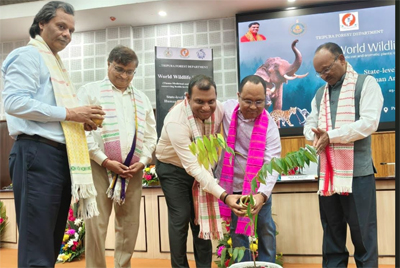 Forest Minister Aniesh Debbarma shared the dais along other officials of Forest department during the celebration of World Wildlife Day-2026 and a state level workshop on Human-Animal interaction at Pragna Bhavan in Agartala on March 3.