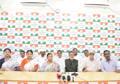 Tripura Pradesh Congress president Ashish Kumar Saha addresed a press conference at Congress Bhavan in Agartala on May 3.