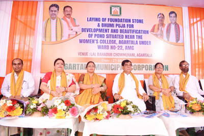 Mayor of Agartala Municipal Corporation (AMC) Dipak Majumder attended the foundation stone laying ceremony of beautification of women's college pond on October 27.