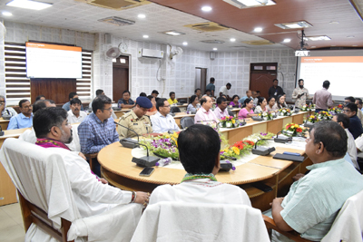 Minister Sushanta Chowdhury attends a preparatory meeting for the Seva Jyoti Yatra at the District Magistrate's Conference Hall in Agartala on October 3.