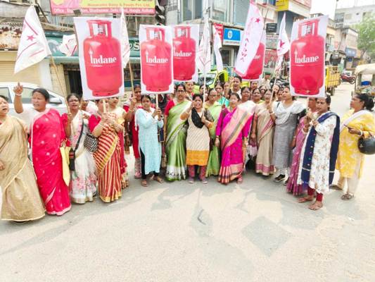 Activists of All India Democratic Women's Association (AIDWA) organized a protest in Agartala on March 12 against hike of the prices of LPG cylinders.