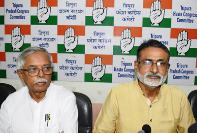 Tripura Pradesh Congress president Ashish Kumar Saha addressed a press conference at Congress Bhavan in Agartala on October 29.