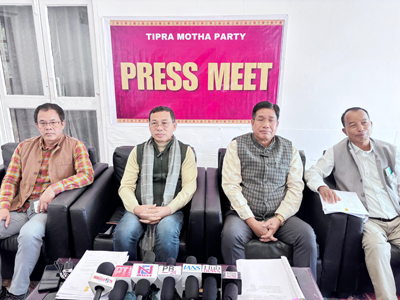 Tipra Motha Party (TMP) leaders addressed a press conference at Chandra Mahal in Agartala on January 15 highlighting their political activities for upcoming ADC Elections.