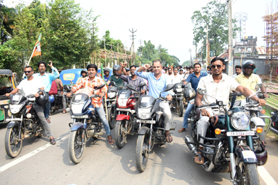 BJP Barjala Mandal leaders participate in the Viksit Bharat Yatra at Agartala on October 7.