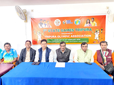 Tripura Olympic Association authorities addressed a press conference at Agartala on February 17.