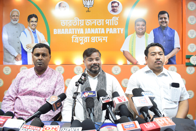 Transport and Tourism Minister Sushanta Chowdhury addressed a press meet at BJP state headquarters in Agartala on August 11.