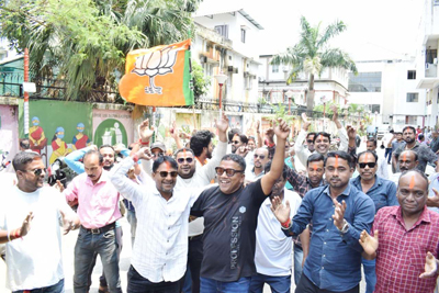 Businessmen of Agartala City centre celebrates the massive Bengal victory of BJP on May 4.