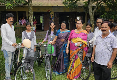 MLA of Badharghat Assembly constituency, Mina Rani Sarkar attends bi-cycle distribution ceremony at Badarghat School, at the outskirts of Agartala on June 24.
