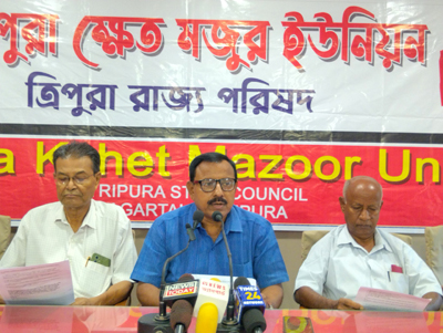 Tripura Khet Mazdoor Union leaders addressed a press conference at Agartala on September 23 .