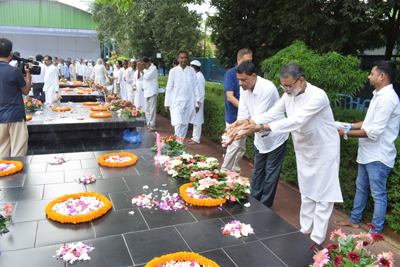 Gandhi Jayanti observed by Tripura Pradesh Congress in front of Congress Bhavan at Agartala on October 2.