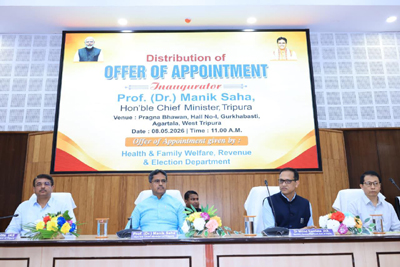 Chief Minister Dr Manik Saha handed over offer of appointment letters to the newly selected candidates under various departments during a programme held at Pragna Bhavan in Agartala on May 8.
