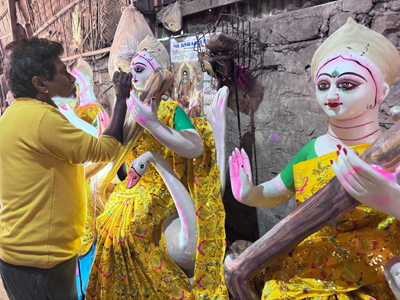 An Artist busy with giving final touches to clay made idols of Goddess Saraswati at his studio in Agartala on January 20 before worship of Goddess on January 23 next.