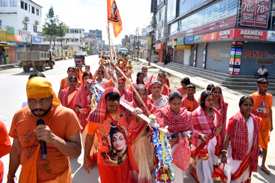 Devotees offer prayers to Lord Shiva on Monday at different temples across Agartala City on August 10.