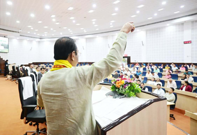 Rajya Sabha MP Rajib Bhattacharjee inaugurates the Rubber Spray Convention at Pragya Bhavan in Agartala on June 9.