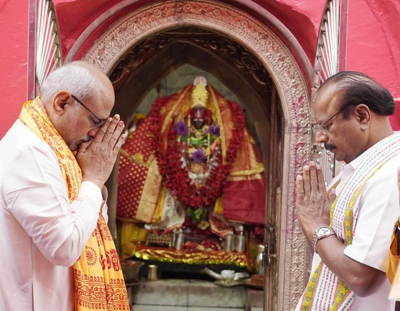 Vice President CP Radhakrishnan offer prayer and worship at Mata Tripura Sundari temple in Udaipur (Tripura) on March 8.