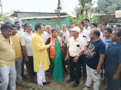 Rajya Sabha MP Rajib Bhattacharjee inspects various development projects in Jogendranagar area of Agartala on June 7.