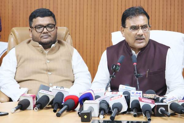 Finance Minister Pranajit Singha Roy addressed a press conference at his official chamber at Tripura Legislative Assembly complex on March 16.