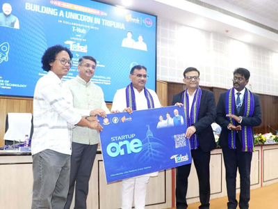 Tripura Minister Pranajit Singha Roy attends the signing ceremony between Startup and HDFC Bank at Pragna Bhawan in Agartala on August 17.