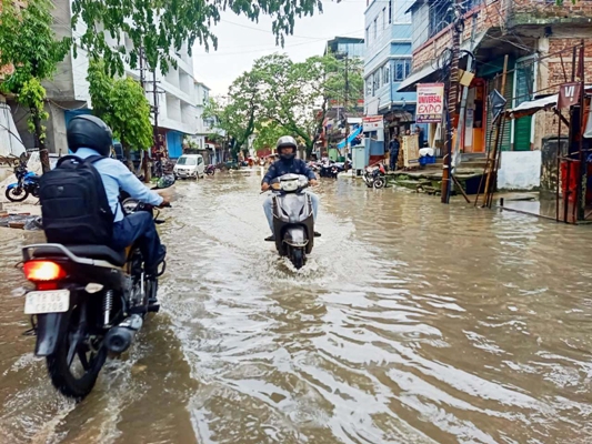 Water logging hit Agartala city after an hour long spell of rain on May 25.