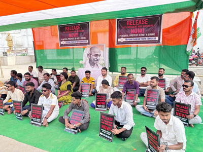 Tripura Pradesh Youth Congress organized a sit-in demonstration in Agartala on February 25 demanding immediate release of IYC National Chief Uday Bhanu Chib.
