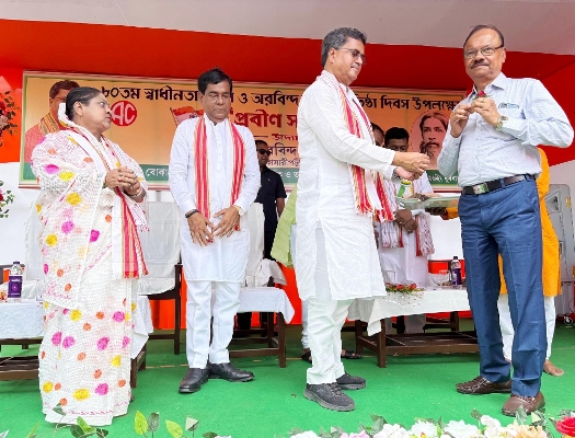 Arabinda Sangha club felicitates the elderly persons of the area in presence of Chief Minister Dr Manik Saha on August 19.