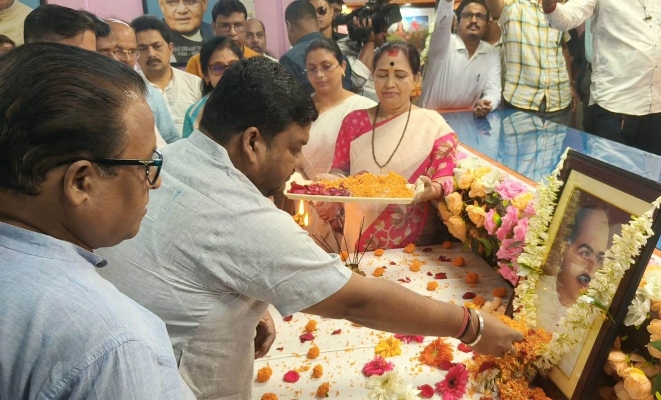 Chief Minister Dr Manik Saha along with other BJP leaders paid tributes to Jan Sangh founder SP Mookherjee at BJP state headquarters in Agartala on July 6.