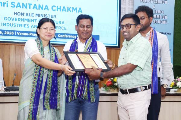 Industries and Commerce Minister Santana Chakma launches women entrepreneurship policy at Pragna Bhavan in Agartala on March 12.