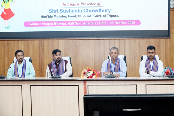 Food and Civil Supplies Minister Sushanta Chowdhury addressed the State Level Consumer Awareness Programme at Pragya Bhavan in Agartala, followed by a review meeting with petroleum dealers on March 25.