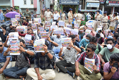 TET aspirants lead mass deputation seeking early recruitment at TRBT office in Agartala on July 29.