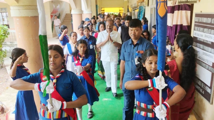 Tripura Governor Indrasena Reddy Nallu interacts with Scouts and Guides volunteers at Bani Vidyapith School in Agartala on August 22.