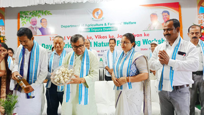 Agriculture Minister Ratan Lal Nath attended Agriculture equipment distribution ceremony at Aralia of Agartala as a part of Kheti Bachao Abhiyan on June 15 .