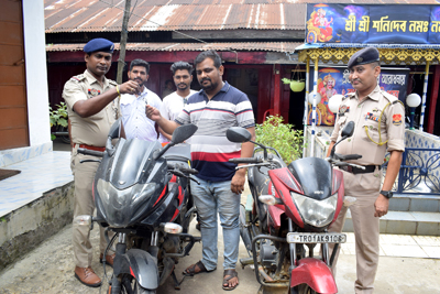 MG Bazar Police Outpost of Agartala returns stolen motorcycles to its rightful owners during a programme on July 28.