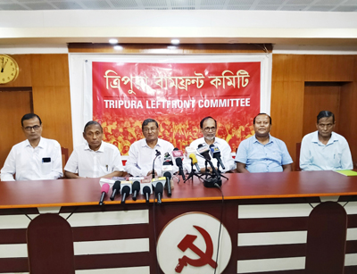 Left Front leaders addressed a press conference at CPIM headquarters in Agartala on October 22.