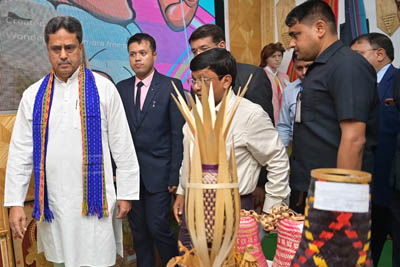 Chief Minister Dr Manik Saha along with other dignitaries during the inaugural session of Destination Tripura Business Conclave-2026 in Hapania international fair ground in Agartala on July 9.