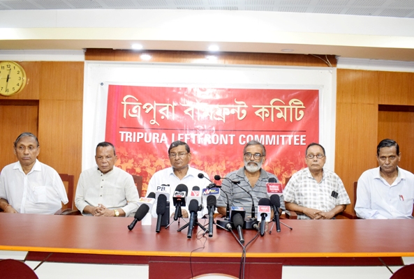 Left Front Committee leaders hold a press conference in Agartala on September 5.