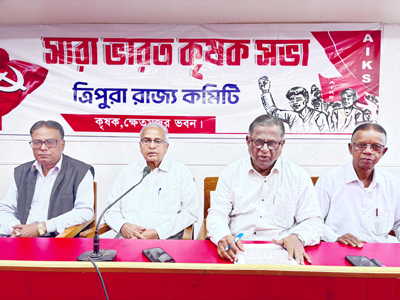 Leaders of All India Krishak Sabha addressed a press conference at its organisation's headquarters in Agartala on February 23.