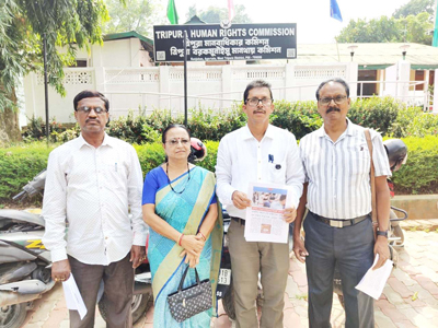 Members of a Left-affiliated teachers organisation meet officials of the Tripura State Human Rights Commission on deputation in Agartala on September 30.