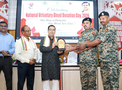 Social Welfare Minister Tinku Roy inaugurates the National Voluntary Blood Donation Day programme in Agartala on October 1.