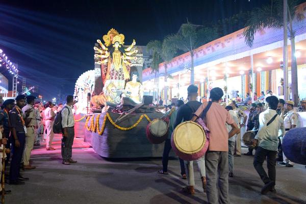 Glimpses of the great and colourful immersion carnival festival Mayer Goman in Agartala on October 23 evening.