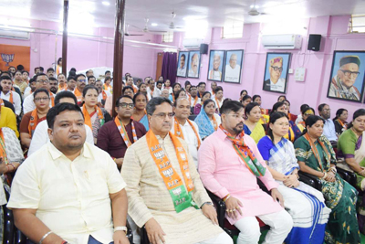 Chief Minister Dr Manik Saha paid tributes to portrait of Shyama Prasad Mookerjee on the occasion of Balidan Diwas during a programme held at BJP headquarters in on June 23.