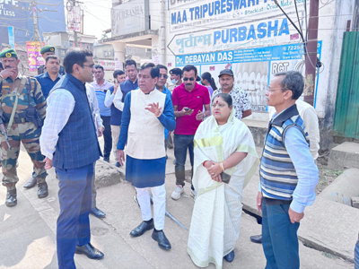 Mayor of Agartala Municipal Corporation (AMC) Dipak Majumder inspects the proposed construction works of Jackson Gate in Agartala on February 12.