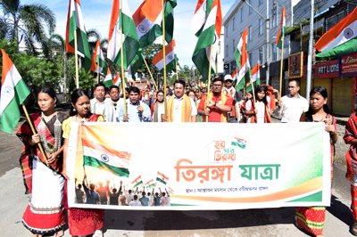Students take part in a colourful Har Ghar Tiranga rally in Agartala ahead of Independence Day celebrations.