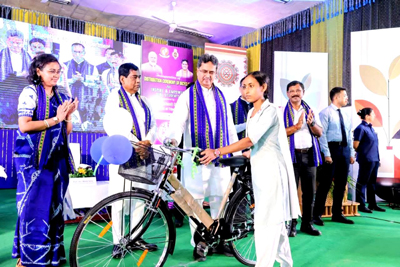 Chief Minister Dr Manik Saha attended a bicycle distribution ceremony among girl students at Sishu Bihar school in Agartala on June 15 .
